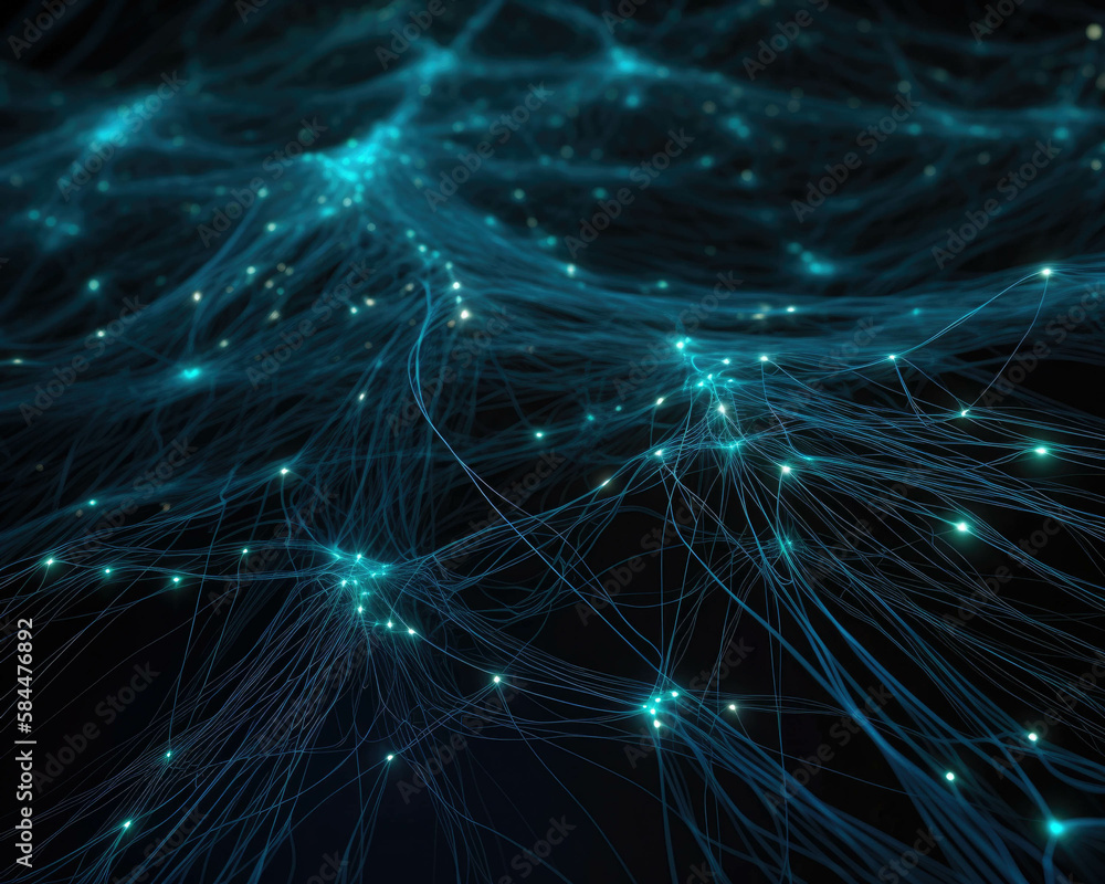 Aufkleber a network of glowing blue lines resembling a neural network stretching out in all directions and sca