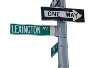 Lexington Avenue Street sign at Lexington and 54th Street in Manhattan with transparent background.