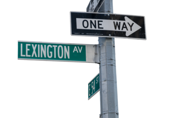 Lexington Avenue Street sign at Lexington and 54th Street in Manhattan with transparent background.
