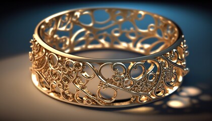 Filigree wedding ring , detailed . Creative illustration. (Ai Generate)