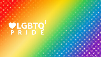 Colorful LGBTQ plus PRIDE banner with glitter and rainbow color vector background. Vector illustration template for festival parades, parties, and social events.
