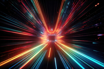 Hyperspace Jump: Neon Rays and High-Speed Motion. Generative Ai