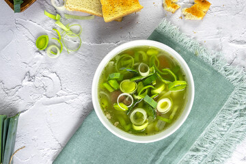Traditional german leek soup with beef
