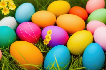 Fototapeta na wymiar Colorful Easter eggs for holiday celebration, generative ai, pastelle color background