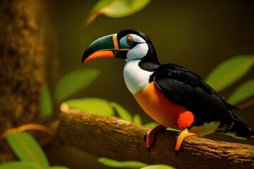 Fototapeta premium Keel-billed Toucan, Ramphastos sulfuratus, bird with big bill. Toucan sitting on the branch, generative ai, in the forest