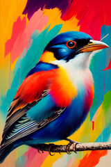 olpntng style, beautiful highly detailed photography of 1 bird, sharp focus, dramatic, dynamic, lighting, elegant, colorful, centered, harmony, beauty, Generative AI