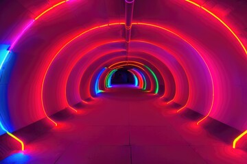Futuristic Neon Laser Rings of Ultraviolet Fluorescent Light Tunnel - Abstract Background Texture, generative ai