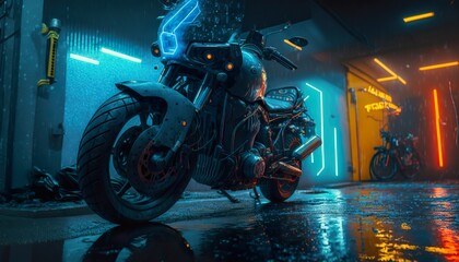 Biomechanical motorcycle cyberpunk . Creative illustration. (Ai Generate)