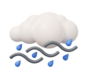 wind rain cloud 3d weather. isolated minimal 3d render illustration in cartoon trendy style