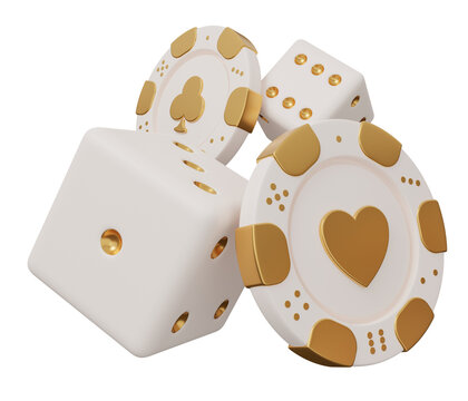 casino chip dice gold 3d. isolated minimal 3d render illustration in cartoon trendy style
