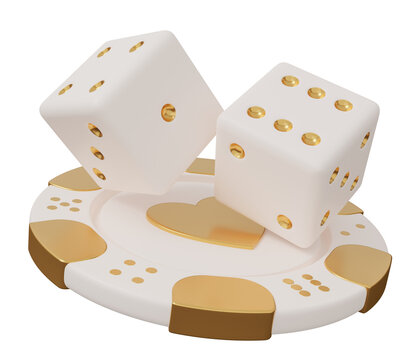 casino chip dice gold 3d. isolated minimal 3d render illustration in cartoon trendy style