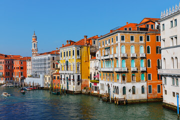 Venice architecture and water canal . Houses situated on the water 