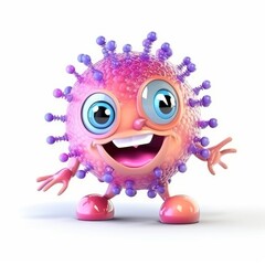 Fototapeta premium Adorable and Amusing Virus Character on White Background, Generative AI