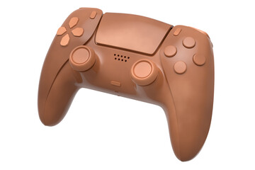 Metal brushed bronze video game joystick isolated on white background