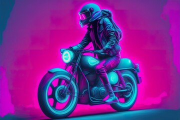 Obraz na płótnie Canvas Retrowave moto Bike . Creative illustration. (Ai Generate)