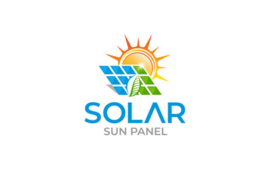 Illustration vector graphic of sun energy solar panels logo design template