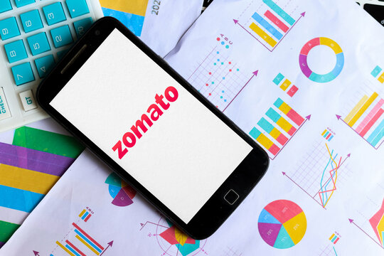 Zomato share price logo with chart and graph