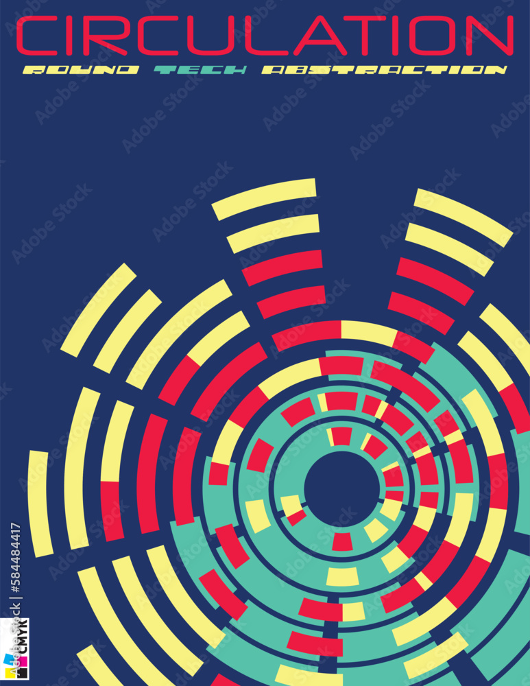 Poster Circulation. Round tech abstraction on blue background. Vector graphics