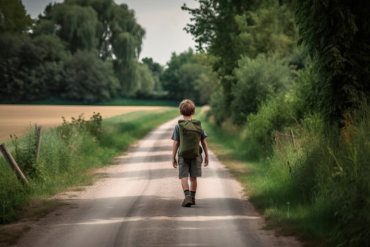 Child walking along a country road