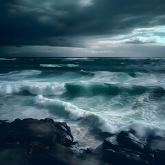 Obraz premium waves on the beach cloudy day 