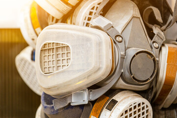 Respiratory protective equipment, dirty construction masks after dusty work