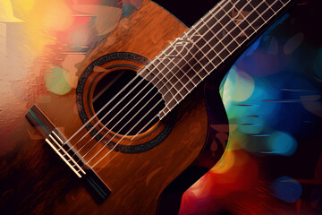 Naklejka premium Acoustic guitar abstract art. Generate ai