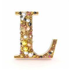 Fototapeta premium A gold letter L with precious stones and gemstones. generate ia