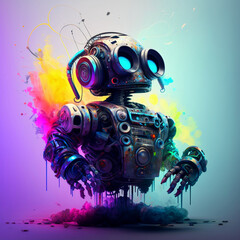 Colorful 3D Robot, technology, headphones, backdrop, background, lock screen, home screen, generative, ai