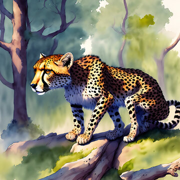 Watercolor painting of a cheetah generative ai