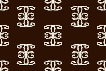 abstract ikat art seamless pattern folk embroidery on a brown background aztec geometric art print design for rugs, wallpapers, clothing, wraps, fabrics, covers, textiles