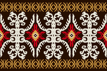 abstract ikat art seamless pattern folk embroidery on a brown background aztec geometric art print design for rugs, wallpapers, clothing, wraps, fabrics, covers, textiles