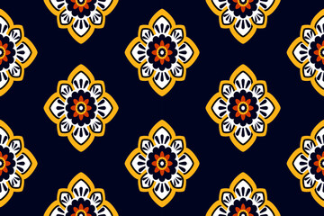 yellow colorful flower pattern chevron art design folk embroidery Aztec geometric art prints design for carpet, wallpaper, clothes, wrap, cloth, cover, black background