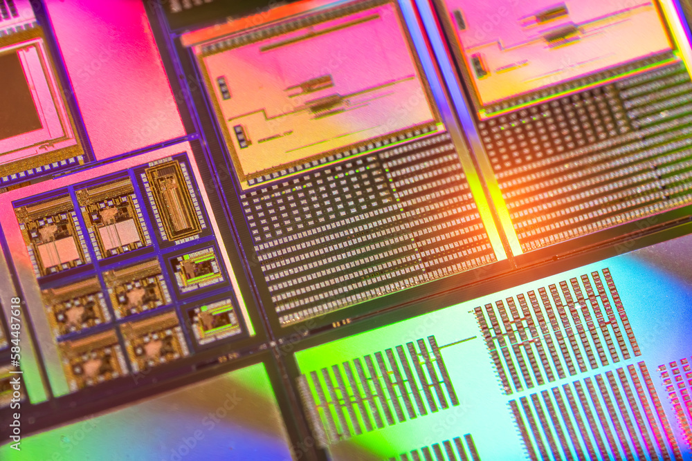 Poster Silicon Wafers with microchips used in electronics for the fabrication of integrated circuits