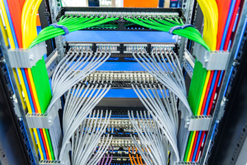 network cables connected to switch - obrazy, fototapety, plakaty