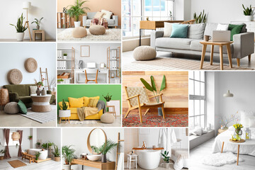 Collage of new furniture in home interiors