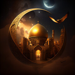 Fototapeta premium mosque in night, Ramadan symbol style