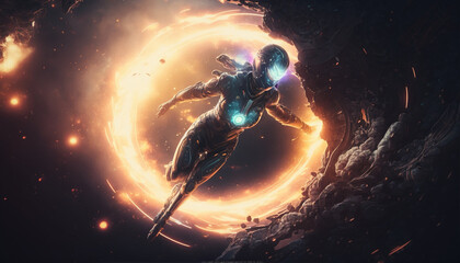 Naklejka premium Concept image of astronaut in space - IA Generated