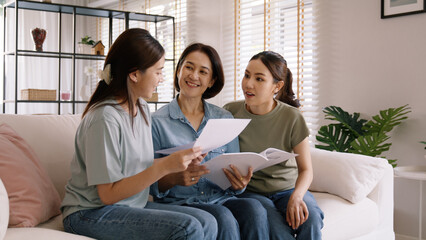 Buy mediclaim health care life insure for older mum. Young adult woman asia people grown up child...