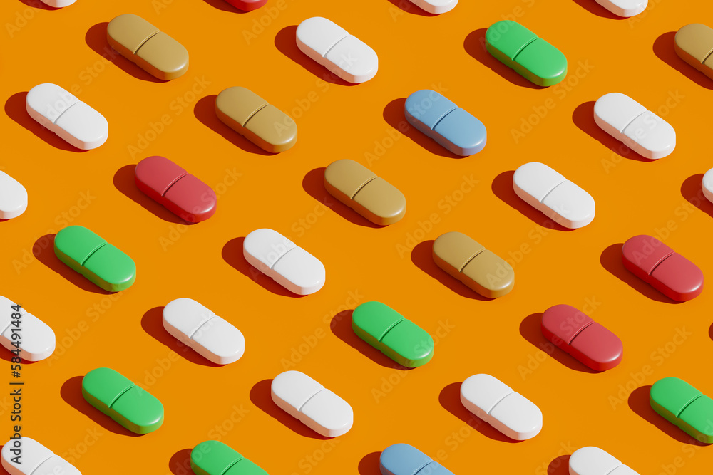 Poster nutrients arranged in an orange color scheme, 3d rendering