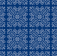 Decorative Greek blue and white geometrical ornament. Beautiful Seamless pattern vector.