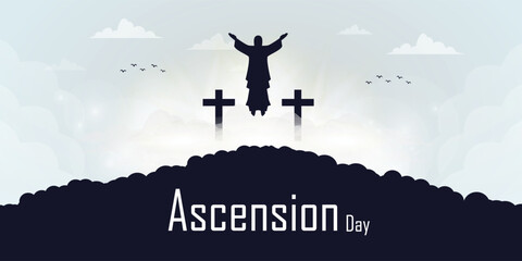 Fototapeta na wymiar illustration of jesus ascension day with Jesus Staue symbol in center for banner