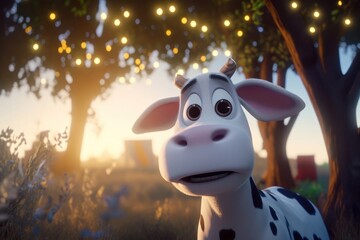 Dairy Cow In A Mystical Backwoods At Sunset Generative AI