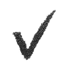 Check mark made of charcoal on white background