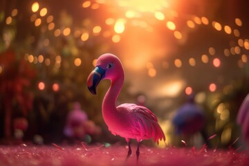 Naklejka premium Flamingo In A Mystical Forest At Dawn Generative AI