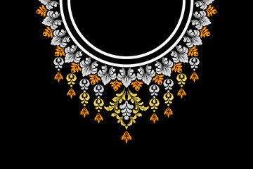 Embroidery neckline floral pattern. Beautiful ornament with colorful flowers. Fashion design.
