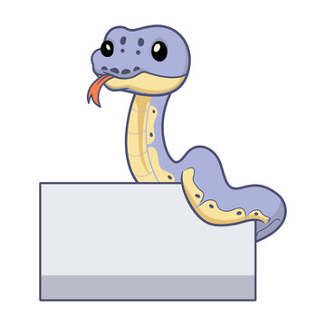Cute killer clown ball python cartoon with blank sign