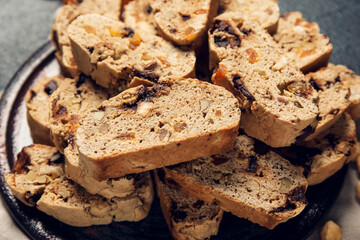 Plate with delicious biscotti cookies, closeup
