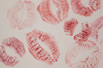 Photography of the imprint of red lipstick, kiss, beautiful red lips