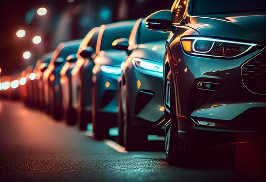 row of used cars. Rental or automobile sale services. Generative AI
