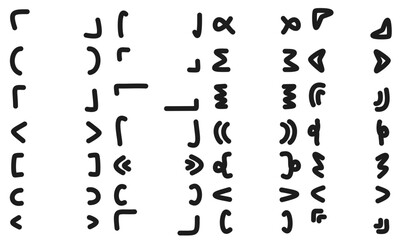 中太の線で描かれた28種類の括弧のセット